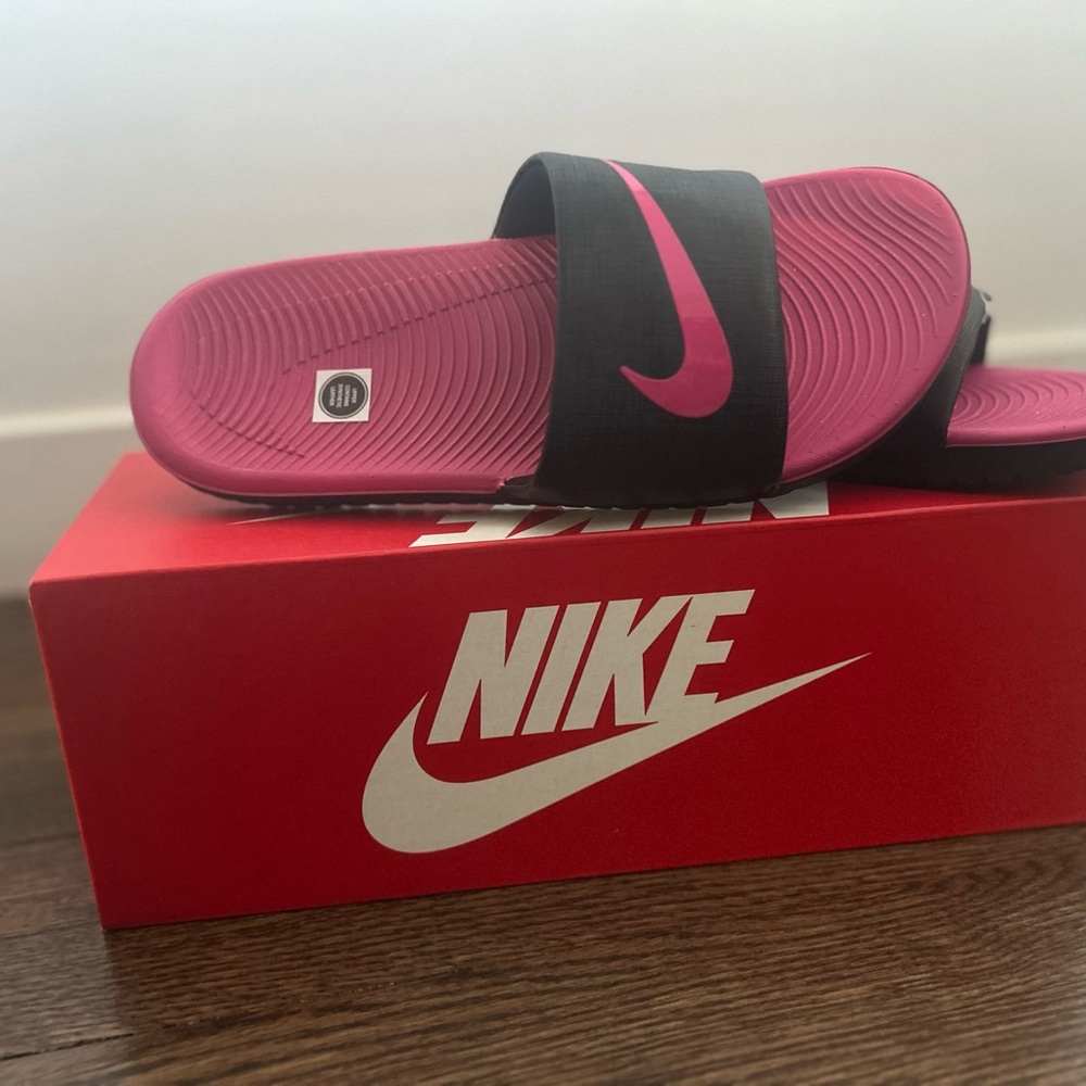Nike Black and Pink Slides
